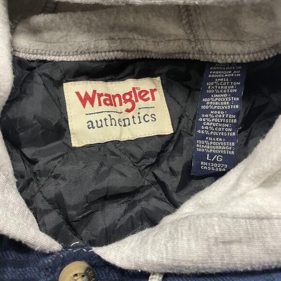 Wrangler Authentics Jacket Mens Large Blue Plaid Hooded Flannel Quilted Shacket - Picture 5 of 6